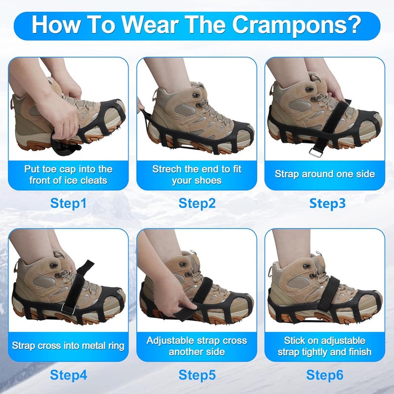 JOGFFDE Ice Cleats for Shoes and Boots Crampons Snow Traction Cleats Anti Slip Overshoe 9 Steel Studs Shoe Grippers Slip-on Stretch Footwear for Women Men Kids Winter Hiking Climbing - Image 4
